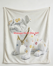 Luxury Bulldog Flannel Blanket LV Monogram Frenchie Throw 036